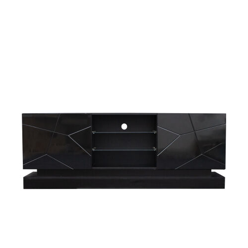 Stylish Functional TV stand with Color Changing LED Lights, Max 70 TV, Black 