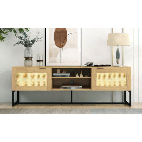 60 inch Wide with MDF Boards Frame and Iron Support Artificial Rattan Ornament fit TV up to 65 inch.