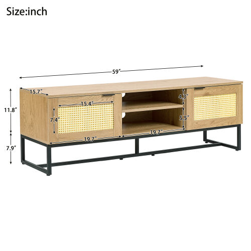 60 inch Wide with MDF Boards Frame and Iron Support Artificial Rattan Ornament fit TV up to 65 inch.