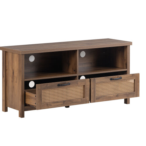  TV cabinet with a maximum size of 55 inches, rattan cabinet door, slide rail design
