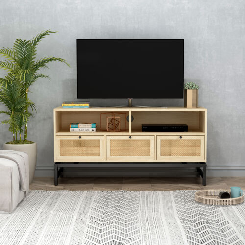 Entertainment Center Media Console Table Storage Desk for Up to 50 Inch TV,Rattan