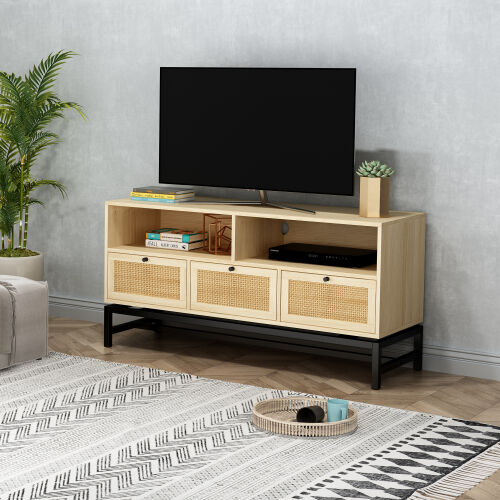 Entertainment Center Media Console Table Storage Desk for Up to 50 Inch TV,Rattan