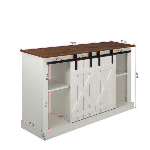 Farmhouse Sliding Barn Door TV Stand for TV up to 65 Inch Walnut