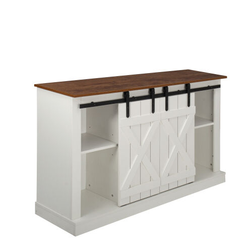 Farmhouse Sliding Barn Door TV Stand for TV up to 65 Inch Walnut