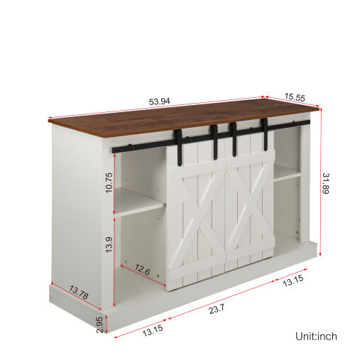 Farmhouse Sliding Barn Door TV Stand for TV up to 65 Inch Walnut