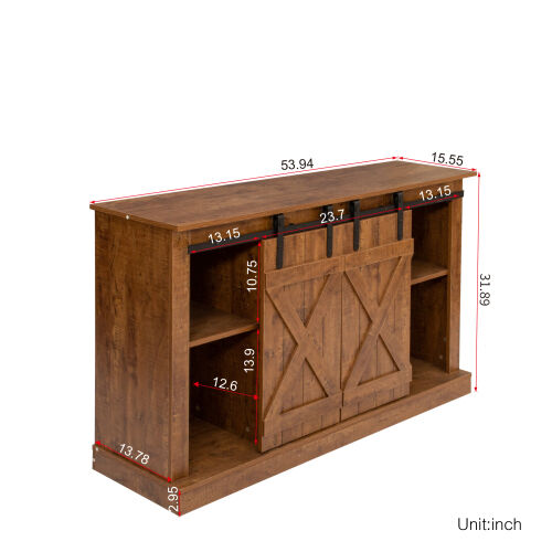 Farmhouse Sliding Barn Door TV Stand for TV up to 65 Inch,White