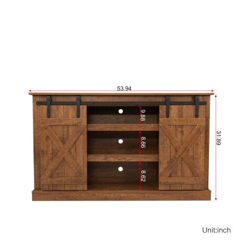 Farmhouse Sliding Barn Door TV Stand for TV up to 65 Inch,White