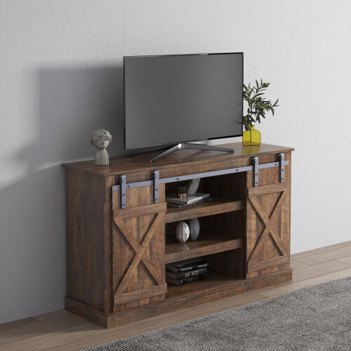 Farmhouse Sliding Barn Door TV Stand for TV up to 65 Inch ,Espresso