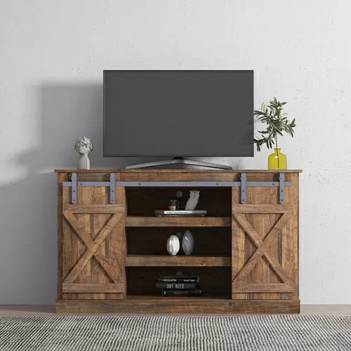 Farmhouse Sliding Barn Door TV Stand for TV up to 65 Inch ,Espresso
