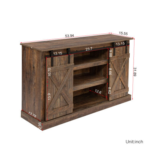 Farmhouse Sliding Barn Door TV Stand for TV up to 65 Inch ,Espresso