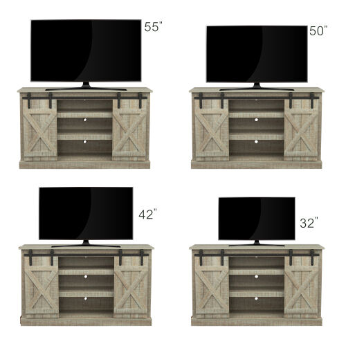 Farmhouse Sliding Barn Door TV Stand for TV up to 65 Inch,Gray