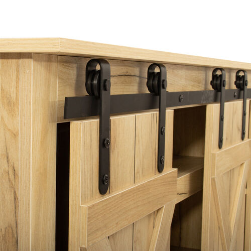 Farmhouse Sliding Barn Door TV Stand for TV up to 65 Inch ,Light Brown