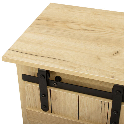 Farmhouse Sliding Barn Door TV Stand for TV up to 65 Inch ,Light Brown