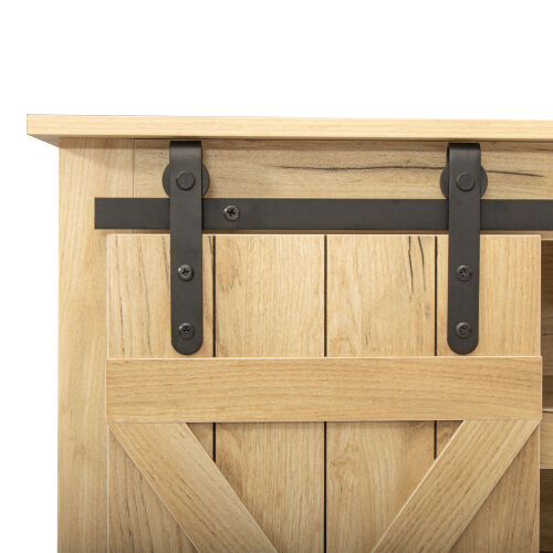 Farmhouse Sliding Barn Door TV Stand for TV up to 65 Inch ,Light Brown