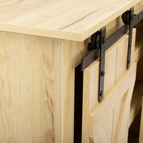 Farmhouse Sliding Barn Door TV Stand for TV up to 65 Inch ,Light Brown