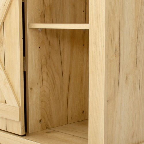 Farmhouse Sliding Barn Door TV Stand for TV up to 65 Inch ,Light Brown