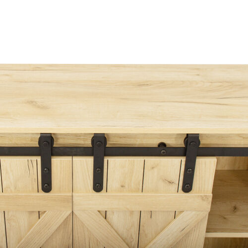 Farmhouse Sliding Barn Door TV Stand for TV up to 65 Inch ,Light Brown