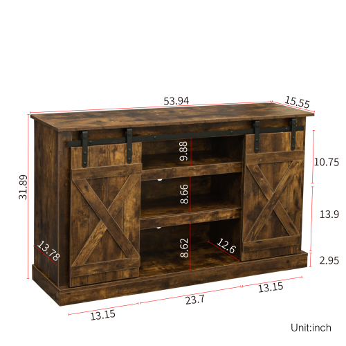 Farmhouse Sliding Barn Door TV Stand for TV up to 65 Inch,Rustic Dark Oak