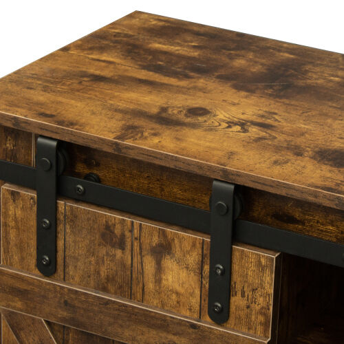 Farmhouse Sliding Barn Door TV Stand for TV up to 65 Inch,Rustic Dark Oak