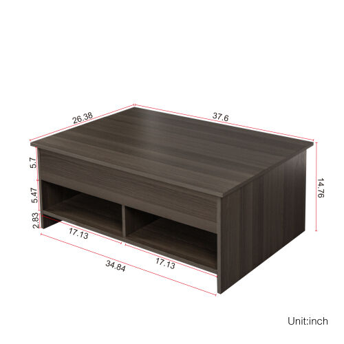 Lift Top Coffee Table w/Hidden Storage & 2 Open Shelves for Living Room Reception Room Office