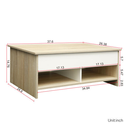 Lift Top Coffee Table w/Hidden Storage & 2 Open Shelves for Living Room Reception Room Office