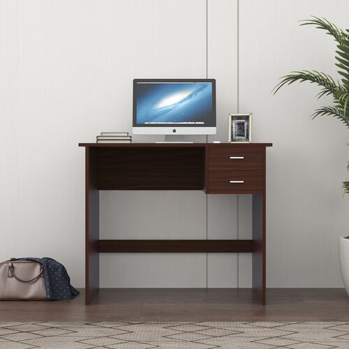 Computer Desk with 2 Pull Out Storage Drawers and Stable Wooden Frame, Walnut