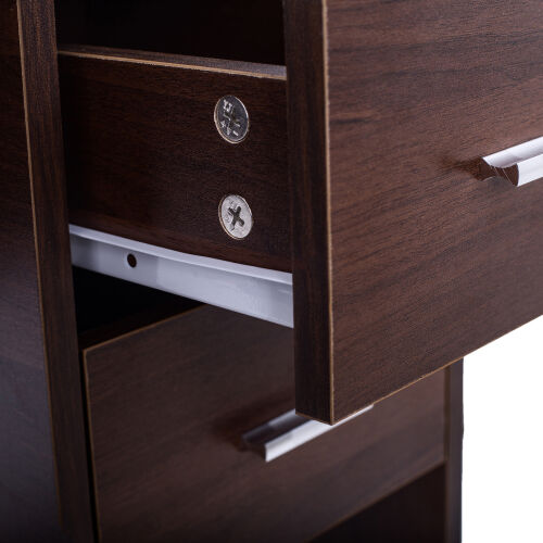 Computer Desk with 2 Pull Out Storage Drawers and Stable Wooden Frame, Walnut