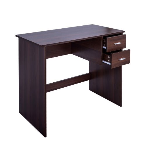Computer Desk with 2 Pull Out Storage Drawers and Stable Wooden Frame, Walnut