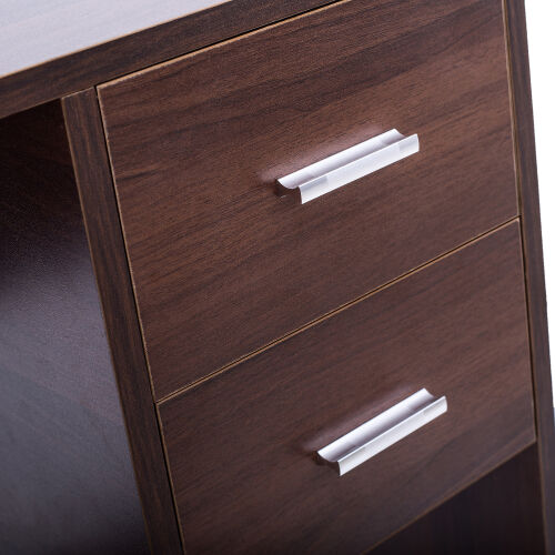 Computer Desk with 2 Pull Out Storage Drawers and Stable Wooden Frame, Walnut