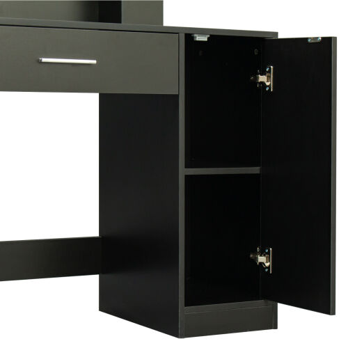 Rectangular Makeup Table with Mirror, Open Shelves ,for Bedroom, Black