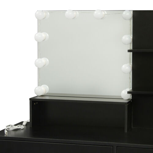 Rectangular Makeup Table with Mirror, Open Shelves ,for Bedroom, Black