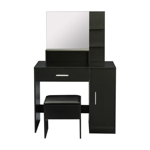Rectangular Makeup Table with Mirror, Open Shelves ,for Bedroom, Black