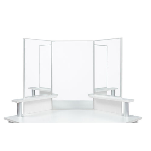 Corner dressing table with three-fold mirror and 5 rotary drawer Wooden (White)