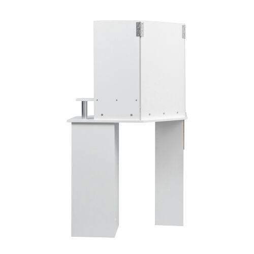 Corner dressing table with three-fold mirror and 5 rotary drawer Wooden (White)