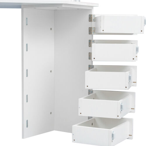 Corner dressing table with three-fold mirror and 5 rotary drawer Wooden (White)