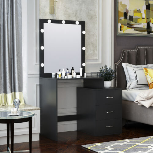 Modern Vanity Table Set with Large Light Mirror Adjustable Brightness