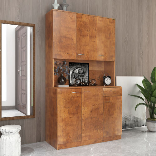 Tall Wardrobe& Kitchen Cabinet, with 6-Doors, 1-Open Shelves and 1-Drawer for bedroom