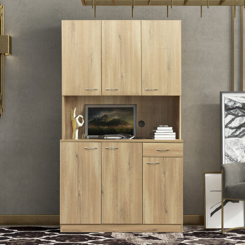 Tall Wardrobe& Kitchen Cabinet, with 6-Doors, 1-Open Shelves and 1-Drawer for bedroom