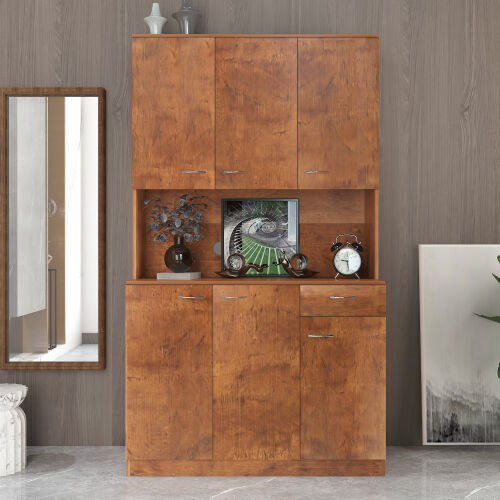 Tall Wardrobe& Kitchen Cabinet, with 6-Doors, 1-Open Shelves and 1-Drawer for bedroom