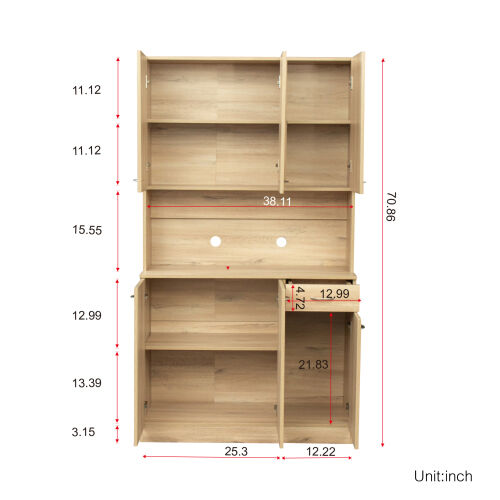 Tall Wardrobe& Kitchen Cabinet, with 6-Doors, 1-Open Shelves and 1-Drawer for bedroom