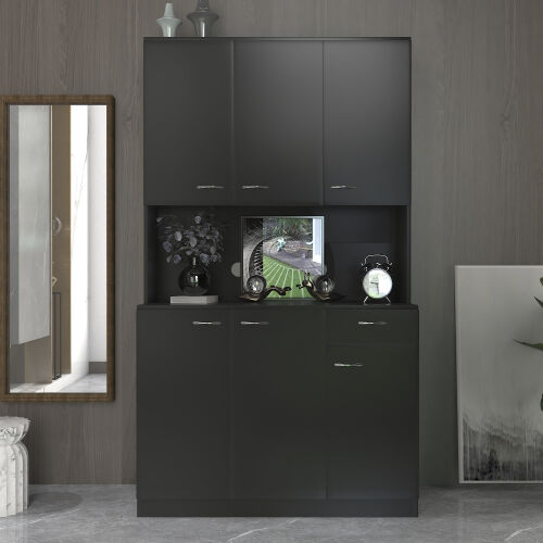 Tall Wardrobe& Kitchen Cabinet, with 6-Doors, 1-Open Shelves and 1-Drawer for bedroom