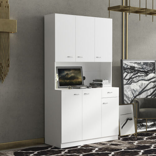 Tall Wardrobe& Kitchen Cabinet, with 6-Doors, 1-Open Shelves and 1-Drawer for bedroom
