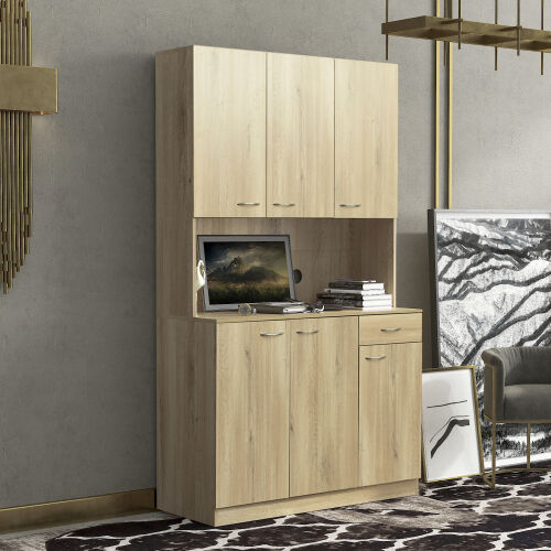 Tall Wardrobe& Kitchen Cabinet, with 6-Doors, 1-Open Shelves and 1-Drawer for bedroom
