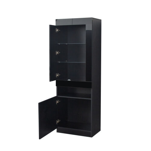 Side cabinet with LED light shelving drawer black side cabinet