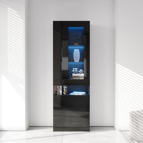 Side cabinet with LED light shelving drawer black