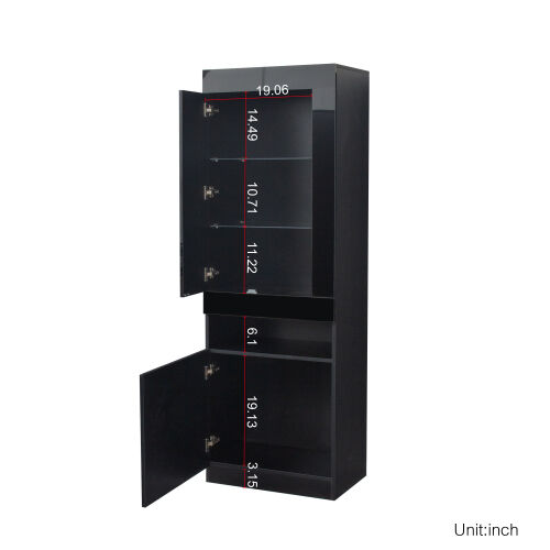 Side cabinet with LED light shelving drawer black side cabinet