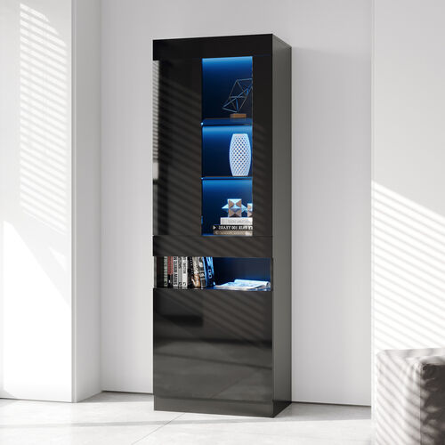 Side cabinet with LED light shelving drawer black side cabinet