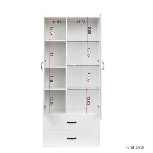 Side cabinet with shelving, drawers, black side cabinet for clothing