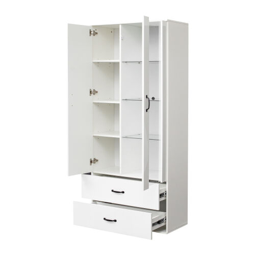 Side cabinet with shelving, drawers, black side cabinet for clothing