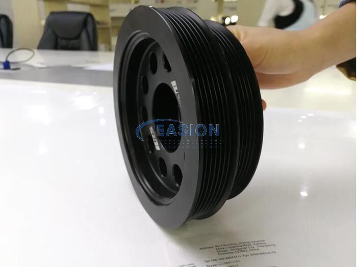 Black oxided steel alloy timing belt pulley